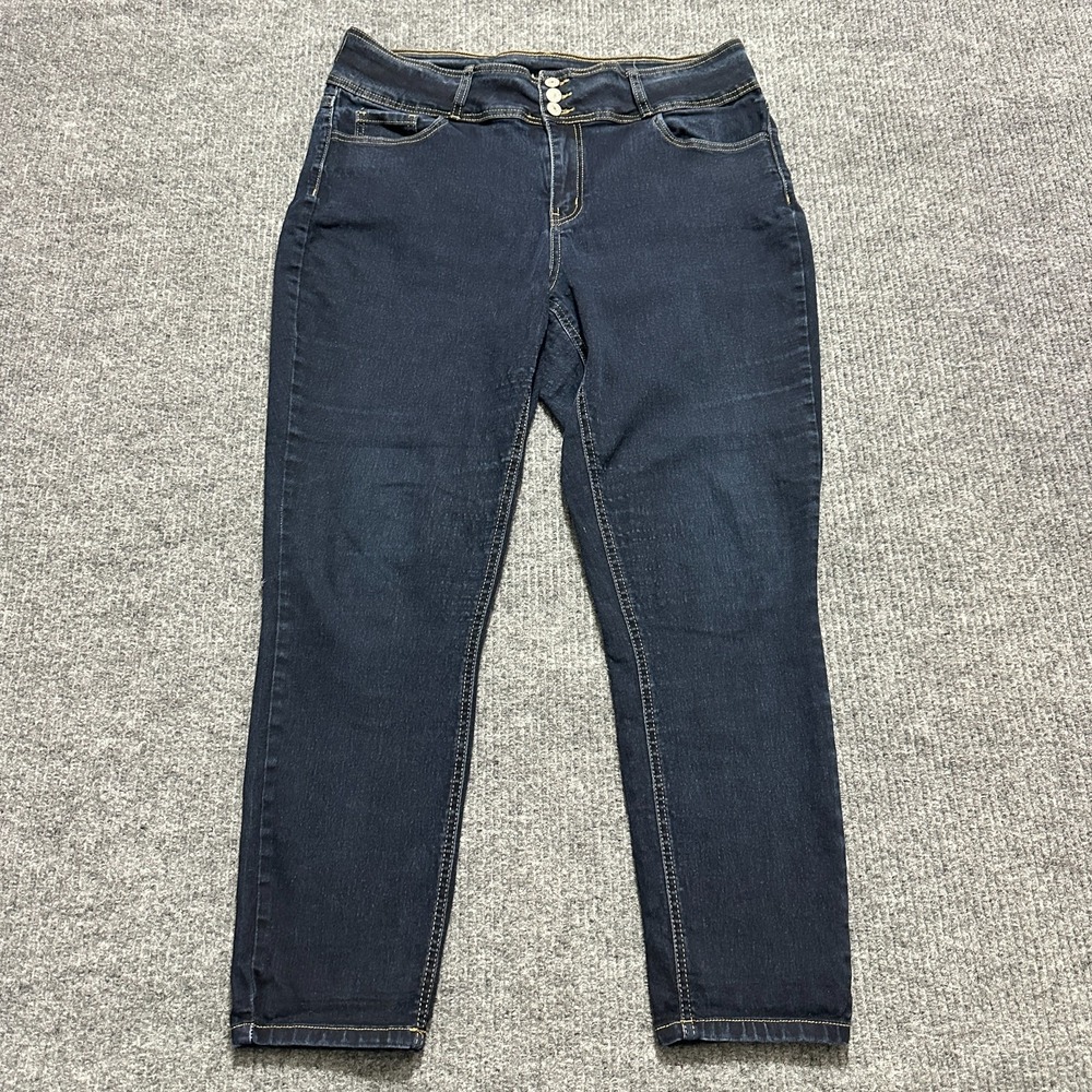 Gemma Rae Womens Ankle Jeans Size 16W Blue Denim‎ Tri-Button Zip Fly High Rise